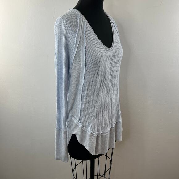 We The Free People Blue Catalina Top Thermal Waffle Knit Ruffled Hem Sz S Small - Picture 5 of 10